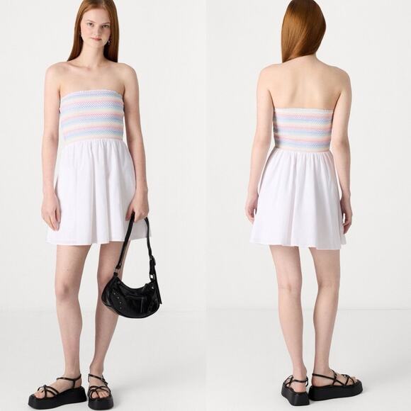 NEW ABERCROMBIE FITCH White Rainbow Strapless Straps Tube Tank Top Mini Dress M - Picture 5 of 10